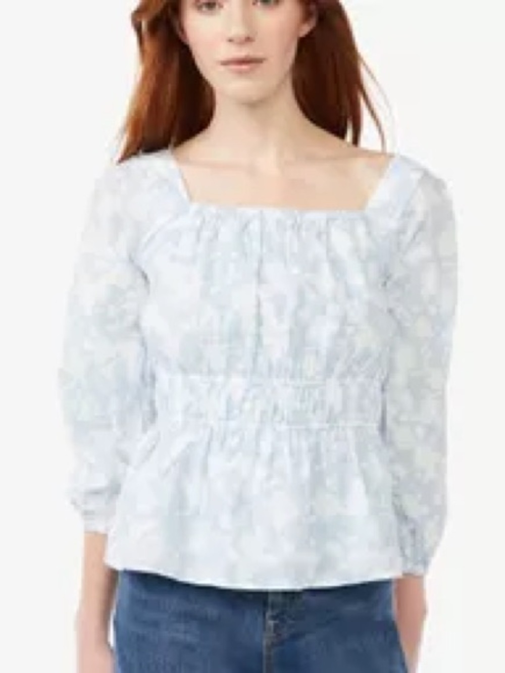 Free Assembly Smocked Square-Neck Long-Sleeve Top - Light Blue Floral